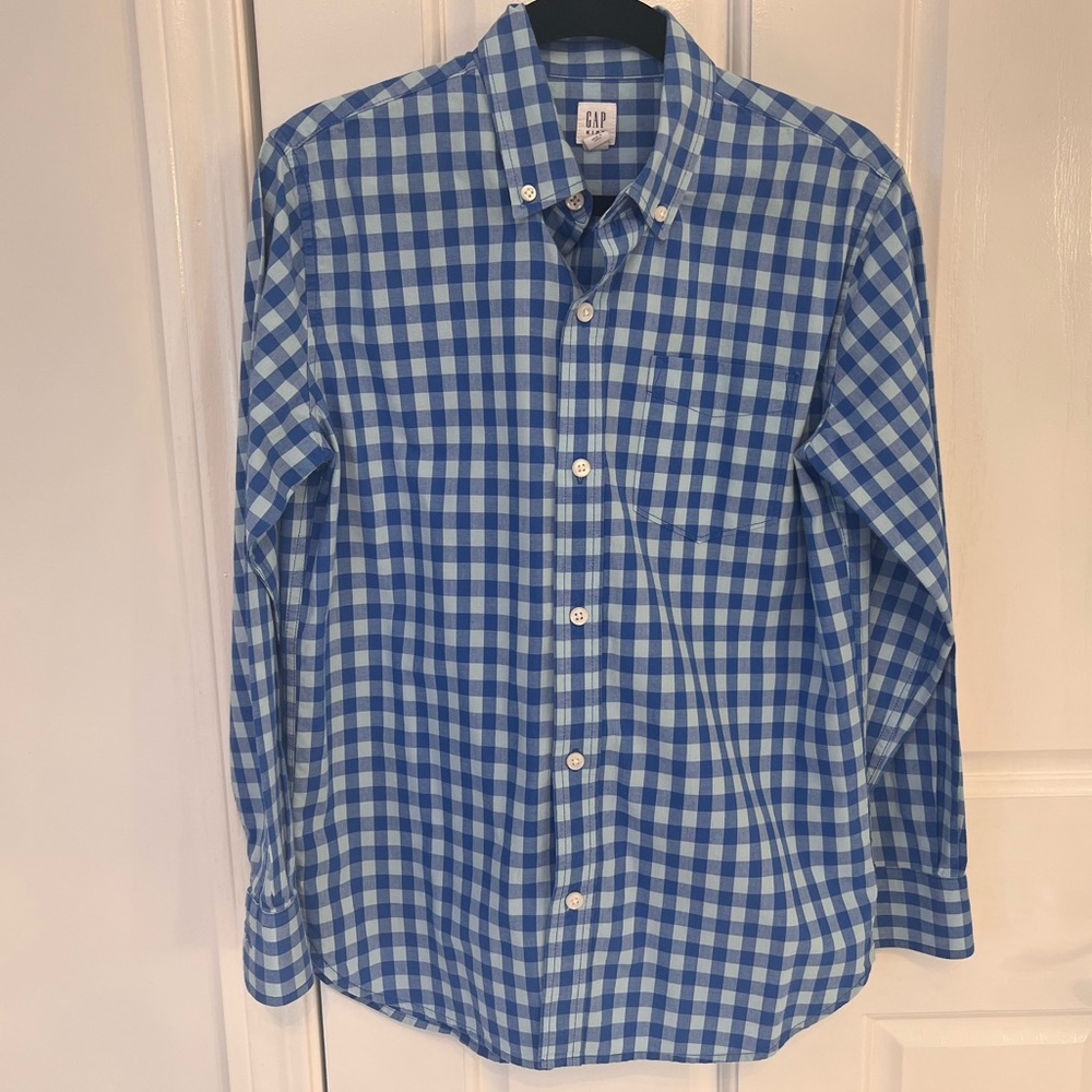 Gap Boys Blue Checkered Dress Shirt - Size XL